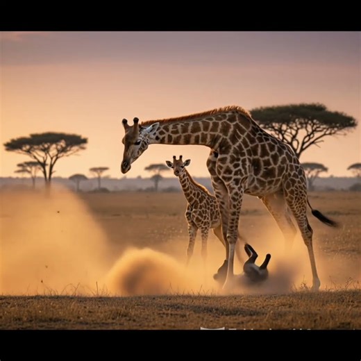 Mother Giraffe’s Powerful Kick Sends Hyena Flying in the African Savannah