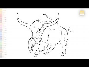 Long horned Bison drawings easy | Wild animal tutorial | How to draw Long horned Bison step by step