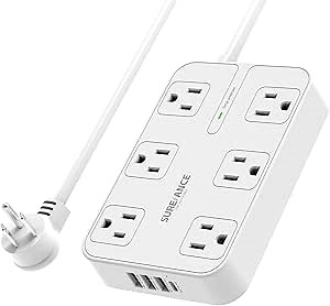 6-Outlet Power Strip with USB C - SUREANCE Surge Protector, 4 USB Ports, 1050J, 6FT Flat Plug Extension Cord, Wall Mountable, ETL Listed - Desktop Charging Station for Home, Office, Dorm Essentials