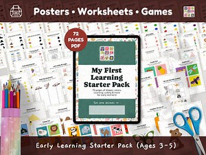Preschool Printable Activity Pack, Early Learning Worksheet Bundle for Preschool