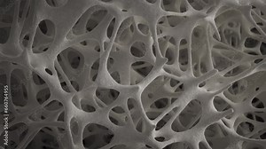 Camera moving up revealing bone tissue, scanning electron microscope, SEM, 3d animation.