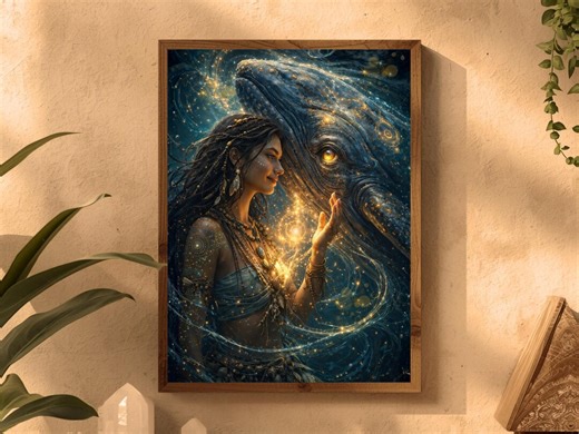 Whale Art Print, Spiritual Whale Wall Art, Ocean Goddess Whale Painting, Boho Wall Decor, Whale Lover Gift, Mystical Ocean Art - Etsy