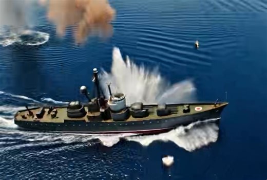 The Japanese battleship Musashi evades bombs from an American aircraft in the Sibuyan Sea. October 24, 1944. | Black & White Story Book