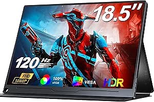 18.5 Inch Portable Monitor for Laptop, 120Hz FreeSync USB-C HDMI Large Travel Gaming Monitor with Smart Cover VESA Mountable, Second Screen Extender