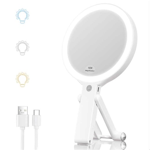 Portable Vanity Mirror Dimmable Touch Screen Handheld Travel Mirror Adjustable Brightness Magnifying Makeup Mirror with Lights