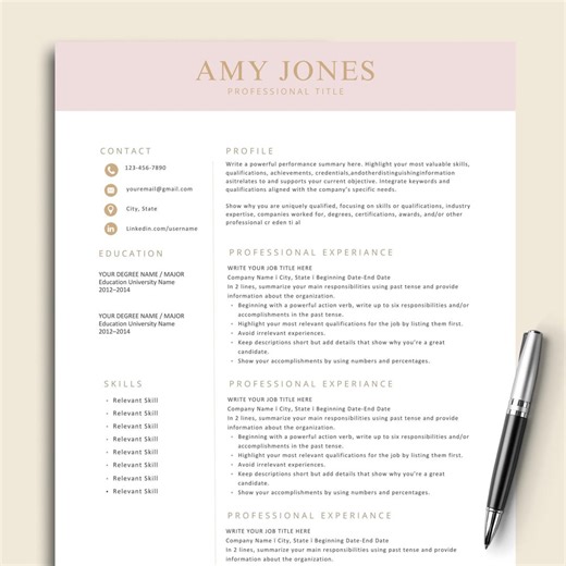 Modèle de CV moderne | Conception de CV professionnel pour Word, Pages, Canva (téléchargement instantané) - Etsy France