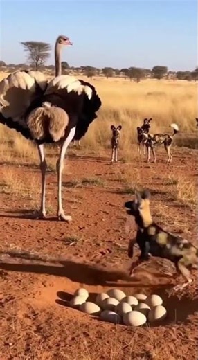 Ostrich vs African Wild Dogs – Rare Nest Defense Battle