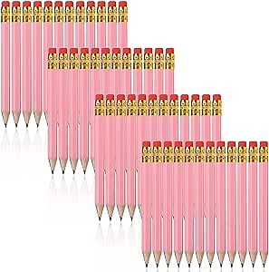 Zonon 48 Pieces Golf Pencils Mini Half Pencils with Eraser Short with Erasers Bulk Small for Kids HB Wedding Bridal School Office Writing Drawing Pocket(Pink)