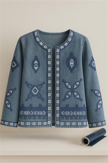 Stamp Processing, Blue, Jeans Embroidery Blue, Jean Women Jacket 2026 - Etsy