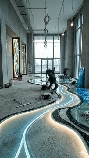 Stunning Glass River Epoxy Floor for a Private Lounge