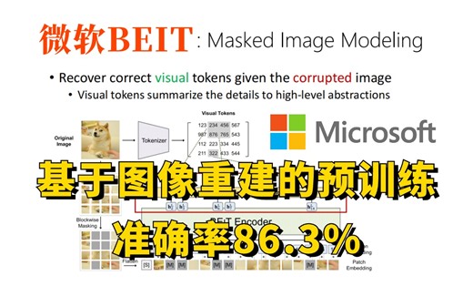 【代码开源】基于图像重建的预训练算法-BEIT，TOP-1准确率高达86.3%，附带BERT算法实战讲解！