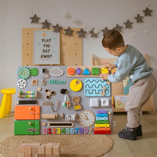 Montessori Sensory Board With Name, Personalized Busy Board for Toddlers, Custom Activity Board, Baby Learning Toy, Gift for Godson Nephew - Etsy