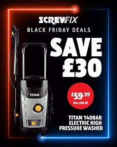Our Black Friday Deals continue with this Titan Pressure Washer with a £30 saving. Make a saving here 🛒 https://bit.ly/3fLVjuy | Screwfix