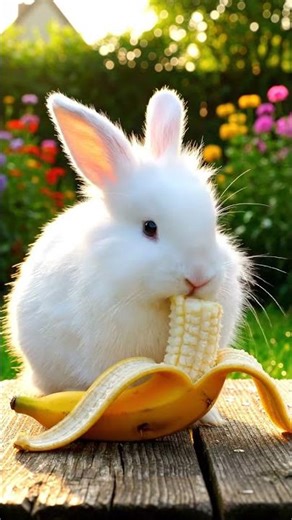 🍌 Watch This Clever White Rabbit Eat a Banana Straight from the Peel! 🐇🌿