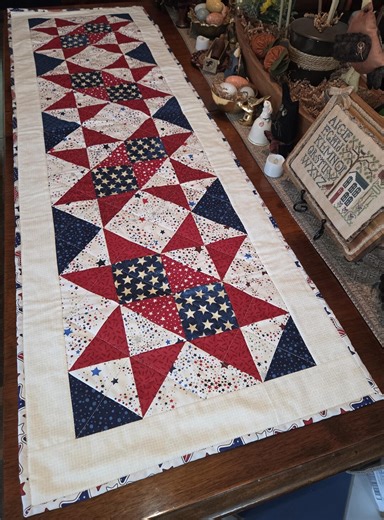 Handmade Quilted Patriotic Red, White & Blue Patchwork Star Table Runner - Etsy