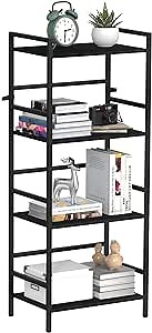 DOMYDEVM 4 Tier Black Bookshelf, 40.95in(H) Standing Shelf Unit, Wood Bookshelf with Metal Frame for Bedroom, Home Office, Entry Way and Living Room, Modern