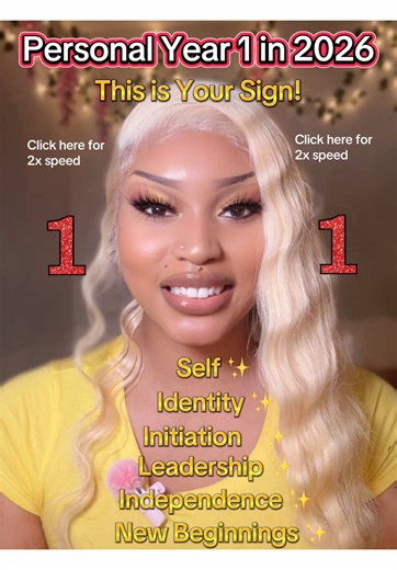 Personal Year 1 in 2026 ✨ This is your sign. 2026 is the year of new beginnings, bold moves, and stepping into your true identity. You’re not here to play small anymore — this is the year you start over on your terms 👑 Personal Year 1 is about: ✨ becoming the main character 🔥 taking the lead 💛 choosing yourself 💎 starting the life you actually want If you’ve been feeling called to change, this is why. New doors are opening. New confidence is activating. New money energy is forming 💸✨ Drop a