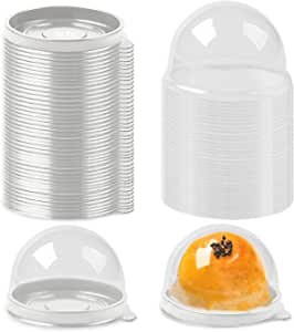 Clear Plastic Mini Cupcake Container Boxes, 50 Pack Muffin Pod Dome Muffin Single Cupcake Holders Cake Container Box, for Wedding Birthday Other Mini Desserts Keep Fresh (C Silver)