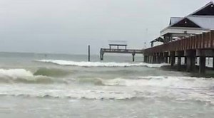 The conditions at Clearwater Beach this morning related to Tropical Storm Hermine. High tide is shortly after noon today. | Clearwater Police Department