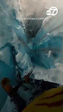 Skier makes wild recovery after falling into deep glacier crevasse