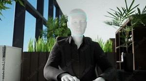 3d animation of humanoid robots working in modern office, future concept