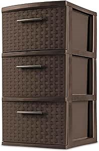 Amazon.com: Sterilite 3 Drawer Storage Tower, Plastic Decorative Weave Organizer Drawers for Dorm, Closet, Bedroom, or Craft Room Organization, 4 Pack, Espresso : Home & Kitchen