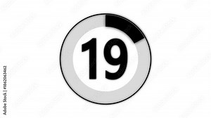 Countdown timer from 0 to 19 seconds real time. Modern flat design of countdown animation. Numerical counting from 0 to 19. Circular progress bar