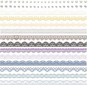 Mayplous Vintage Lace Trim Stickers for Scrapbooking, Multicolor Decorative Borders with Sticky Pearls & Gems, Junk Journal Supplies, Planner Accessories, Card Making, DIY Crafts, 120PCS (Eva)