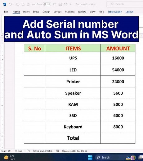 How to Add serial number and Auto Sum in MS Word MS word mai Serial number kaise Laye Ms wor mai Auto Sum kaise kare #msofffice #msword #sum #serialnumber #shortcuts #successcomputermawana #success #mehboobrajput #instareels #instagram #viral #viralreels #shortvideo #video #computerscience #computerreels #computerengineering #compterknowledge #advanceexcel #basic #basiccomputer #follow #comment #share | successcomputermawana