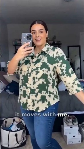 Cow Print 3/4 Sleeve Button-up Shirt