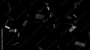 Money falling and flying in the air, light version with not as many bills, 4k 24p with alpha channel for transparent background and easy compositing, overlaying