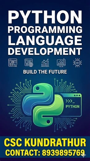 CSC KUNDRATHUR on Instagram: "“Python Course Admission Open! 🚀 Learn Python from basics to advanced with practical training. Start your IT journey today! 👨‍💻👩‍💻” 🎓 Student-Focused “No coding experience? No worries! Learn Python step-by-step and become job-ready 💡🐍 Admissions Open!” 🚀 Career-Oriented “Boost your career with Python Programming 🔥 One of the most in-demand skills in IT today. Join now!” 📢 Short & Catchy “Learn Python. Build Your Future. 🐍💻 Admissions Open!” ⭐ Trust-Buil