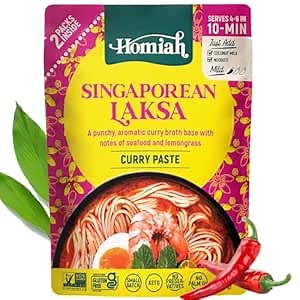 Homiah Laksa Curry Paste - 7 Oz – Gluten Free, Non-GMO Malaysian Curry Paste – Laksa Curry Paste, Thai Essentials for Kitchen – Premium Laksa Thai Curry Paste for Asian Dishes (1 Pack)