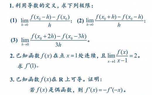高等数学经典题型详解：精选了导数定义的若干应用。打破传统思维，只能用导数的定义配合其他方法解决的一些经典问题，如求函数的极限、判断函数的可导性以及综合应用题。