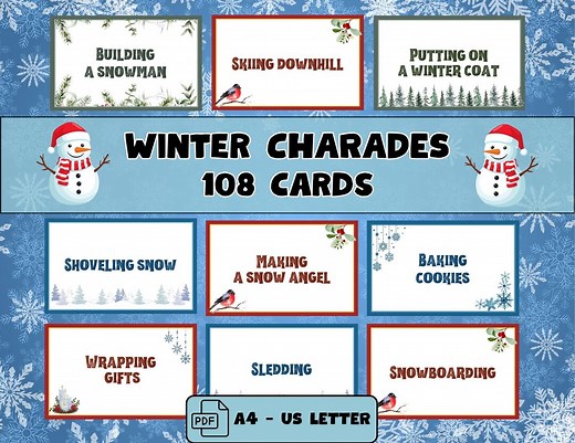 Winter Charades Game • 108 Printable Family Cards (instant Download) - Etsy