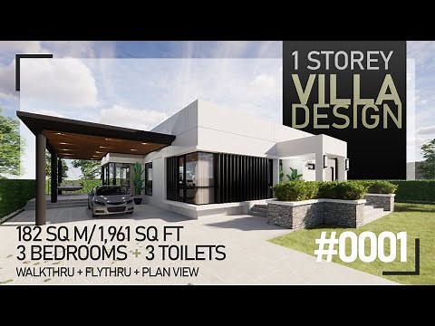 [ARCHIEXPRESS] Villa 1 Storey 3 Bedrooms Minimalist Modern House Tour Design Inspiration - 3d & Plan