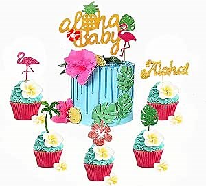 JeVenis Aloha Baby Cake Topper Luau Baby Shower Decoration Aloha Baby Cake Decoration Luau Baby Shower