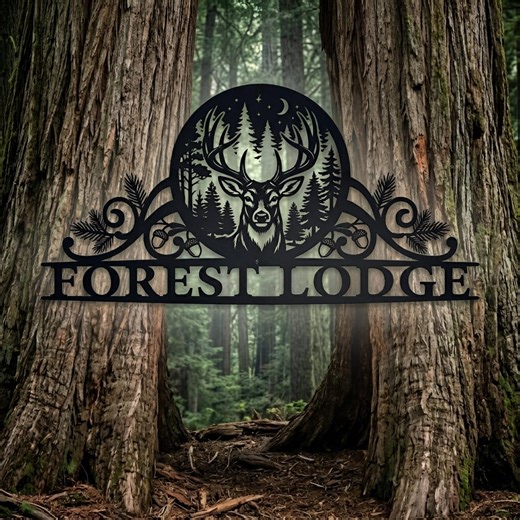 Custom Forest Lodge Metal Sign, Personalized Cabin Name Sign, Deer Metal Wall Art, Outdoor Lodge Decor - Etsy