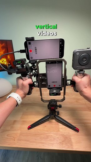 DIY dual-phone camera rig that records native horizontal and vertical videos at the same time. #iphone #camera #smallrig #dji #microphone #monitor #iphone16 #diy