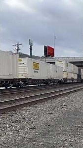 NS intermodal with engine covered in snow