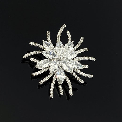 Crystal Starburst Brooch Pin, Silver Rhinestone Flower Brooch - Etsy