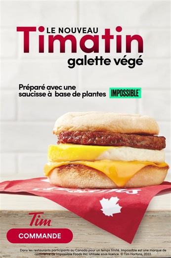 Réveille tes papilles avec le NOUVEAU Timatin galette végé, fait avec une saucisse à base de plantes🌱 ImpossibleTM🤤 | Tim Hortons
