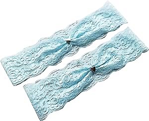 YHDDYG Wedding Garter Set for Bride Tiny Heart Bridal Lace Garter Keepsake S22 (Sky blue)