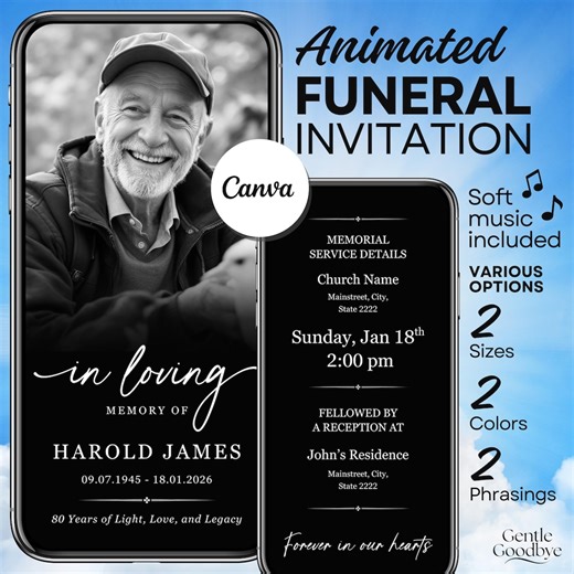 Animated Funeral Invitation | Celebration of Life Canva Video (digital Download) - Etsy UK