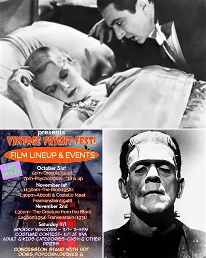 Make plans now for our Vintage Fright Fest! 3 Days of fabulous FREE classic spooky movies on our big screen! Great time to introduce the originals to younger fright fans! #freehalloweenevent #vintagehorror #communityevents #freelibraryprograms #communityevents #halloweenevents | Haddon Heights Public Library