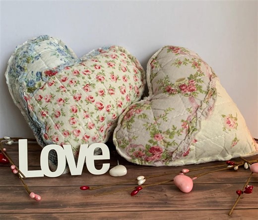 Quilted Stuffed Hearts Rustic Farmhouse Decor Hanging Stuffed Pillow Cottagecore Quilted Heart Gift Tabletop Decoration - Etsy