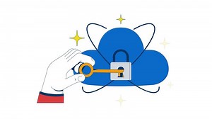 Keeping data safe on cloud encryption 2D animation. Access management, cybersecurity. SaaS security. Locking with key animated composition cartoon flat concept metaphor 4K isolated on white