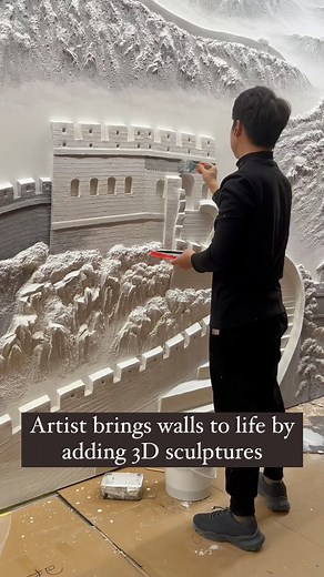 This artist creates 3D wall sculptures that make the artwork look real and lifelike. Unlike regular artworks, these sculptures are raised off the wall, giving a sense of depth and making it feel like you could walk right into the scene. Artist ID 188.23889950 on Doüyin #art #sculpture #artist | Doesartwork