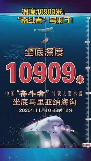 中国“奋斗者”号载人潜水器在马里亚纳海沟成功坐底坐底深度10909米！为#深海 #科技工作者 点赞#抖音热门
