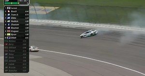 VIDEO: Jimmie Johnson done for the day after fiery wreck at Kansas
